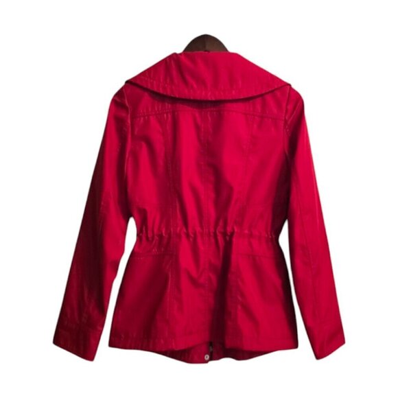 Guess Red Fitted Water Resistant Wing Collar Zip Front Coat Sz S - Picture 5 of 11